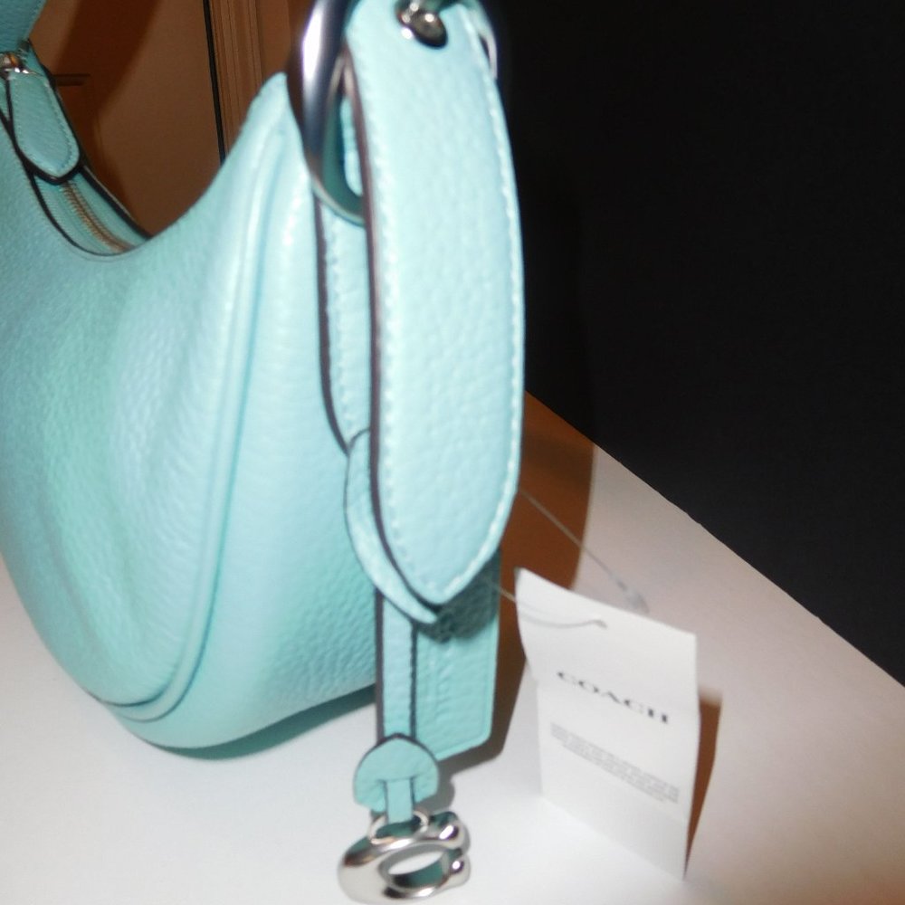 Coach Luna Medium Pebbled Faded Blue/Silver Leather Shoulder Bag—CC439--NWT - Picture 4 of 9